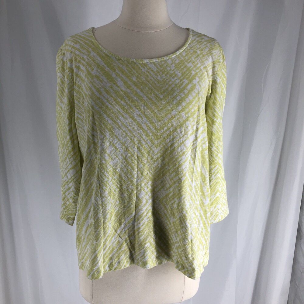 Chicos Womens Sz 3 Top 3/4 Sleeve Tee White Lime